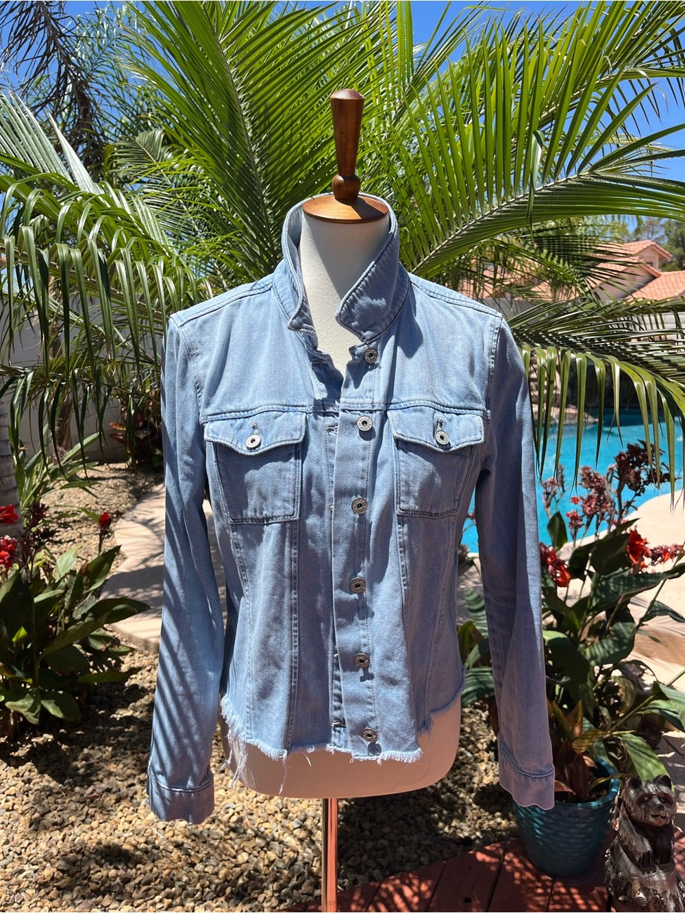 PAIGE Light Blue Denim Jean Jacket with Frayed Hem